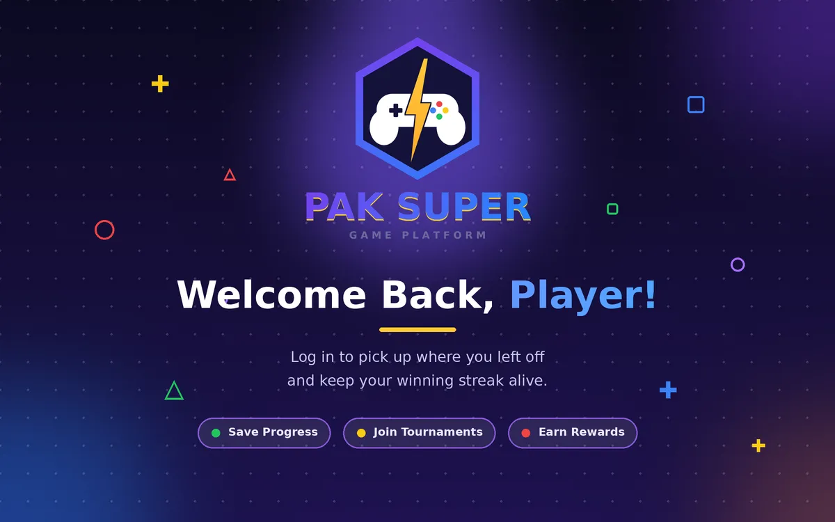 Pak Super login banner welcoming players back to their account